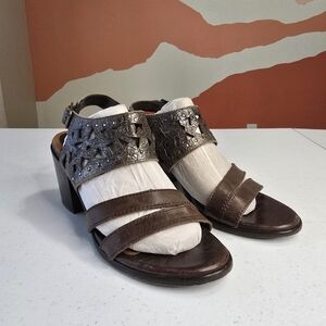 ARIAT 10015449 Poppy Riverstone Bronze Brown Leather Heels Sandals Women's US 8